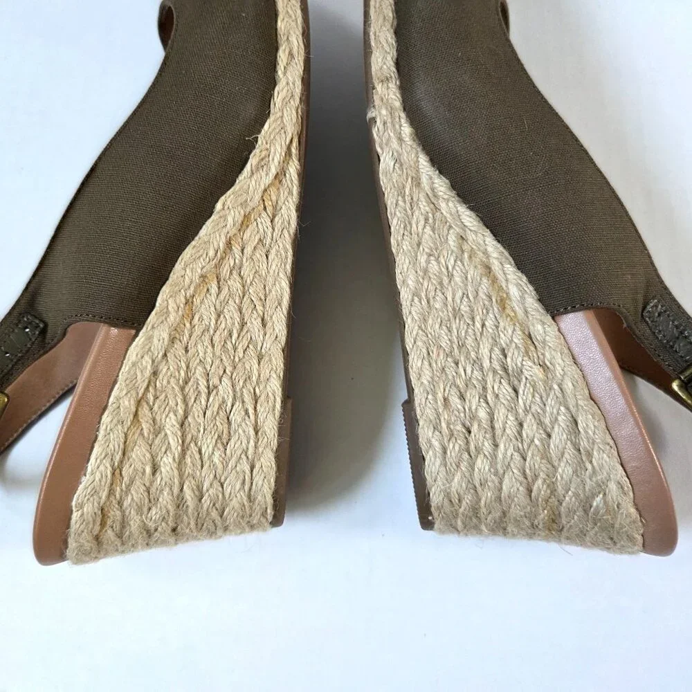 Vionic Coralina Espadrille Wedges Size 9.5 Olive Green Slingback Preppy Sandals